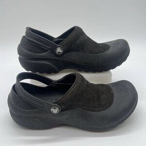 Crocs Womens Size 9 Troika Black Suede Slingback Slip On Comfort Rubber Clogs